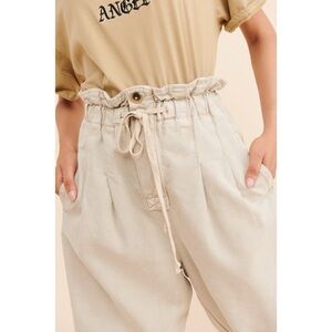 Free People Margate Beige High Waist Pleated Trouser Pants Size M